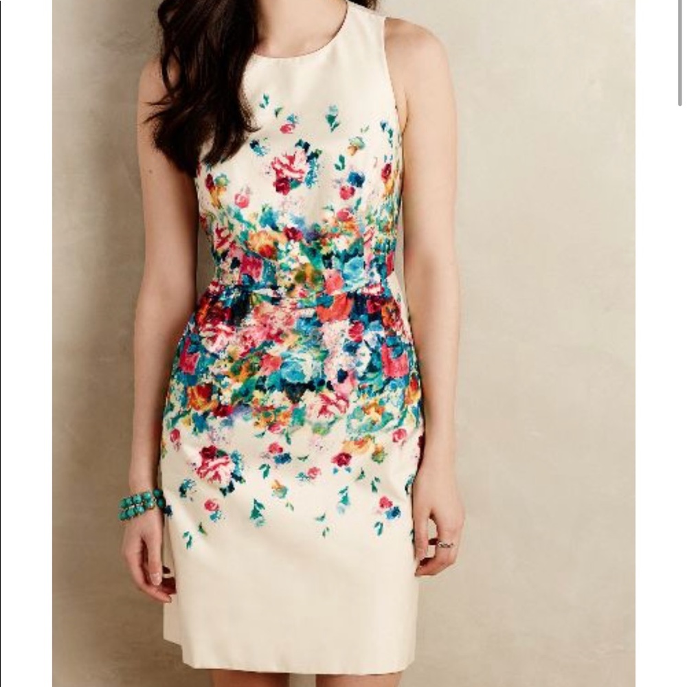 Anthropology White Floral Dress